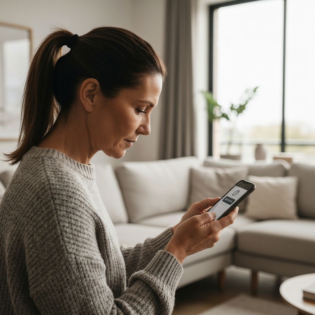 Person checking gas detector app on smartphone